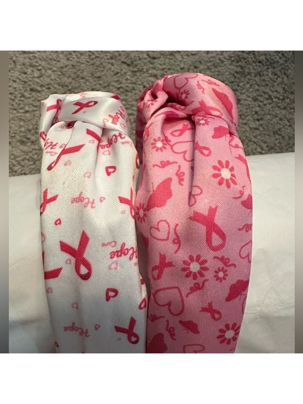 Headbands - pink & white ribbon - Breast Cancer Awareness
